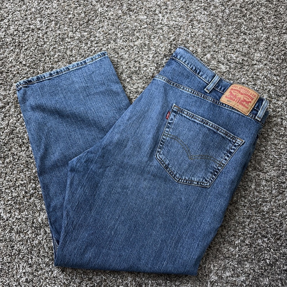 Levi's 505 Straight Leg Jeans Men's 46x28 1% Stretch 99% Cotton Denim Blue Jean